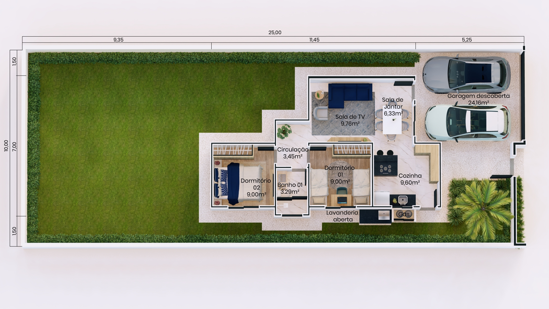 plantas de casas pequenas 2 quartos 50m2