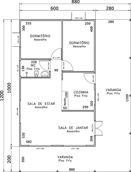 plantas de casas pequenas 2 quartos 60m2