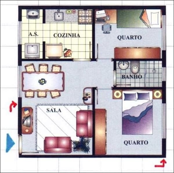 plantas de casas pequenas 2 quartos com suite