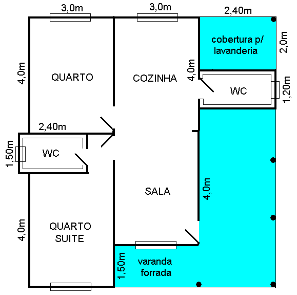 plantas de casas pequenas 2 quartos cozinha americana