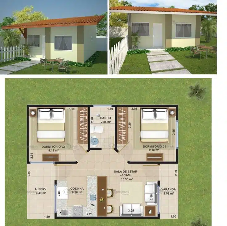 plantas de casas pequenas 2 quartos com suite