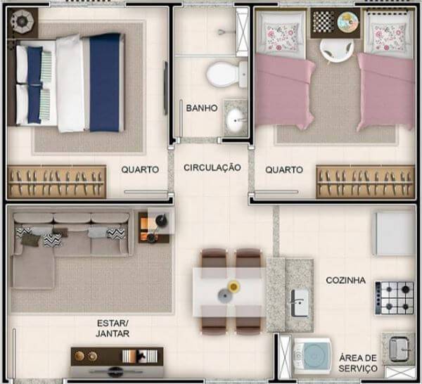 plantas de casas pequenas 2 quartos para terreno estreito