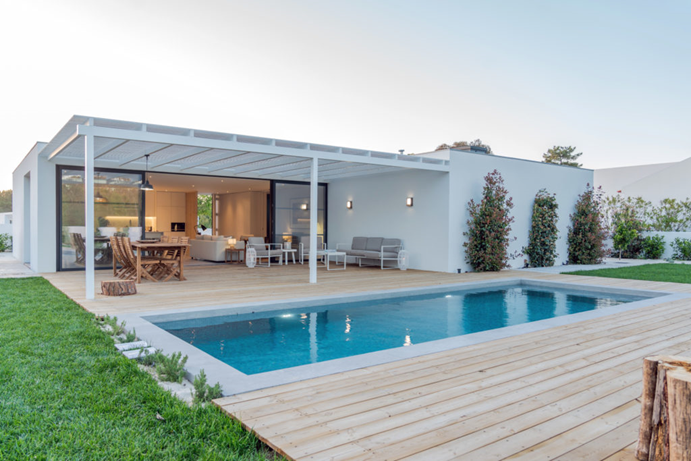 Projeto de área de lazer com churrasqueira e piscina simples
