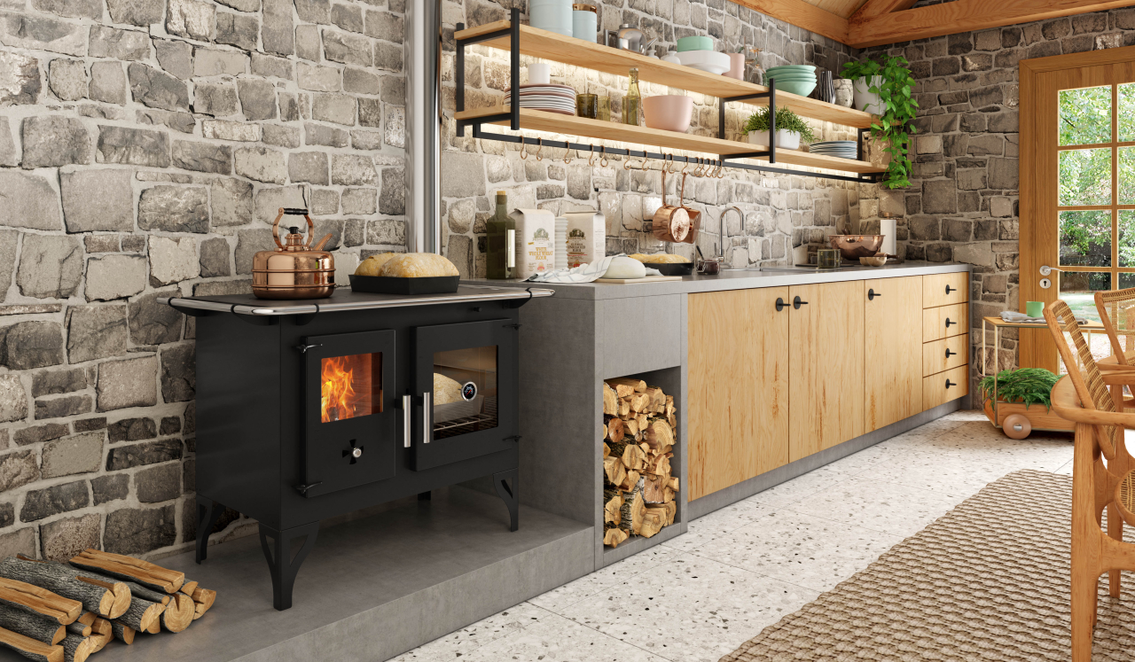 fogão a lenha com forno de pizza