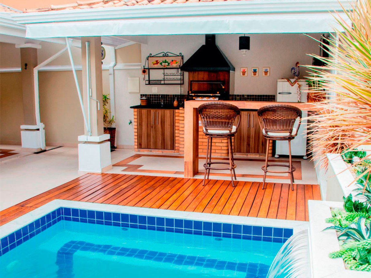 projeto área gourmet com piscina e churrasqueira