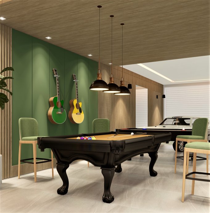 integração área gourmet e sala de jogos