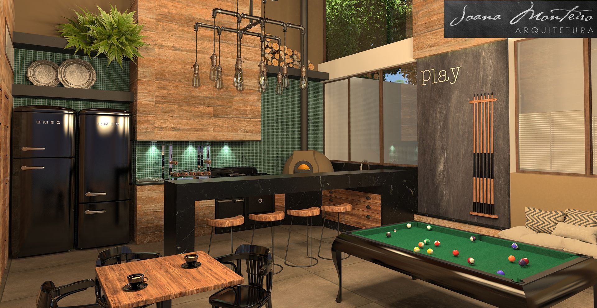 projeto área gourmet com salão de jogos