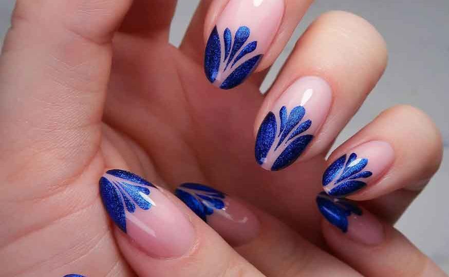 azul azul decoração de unha em gel