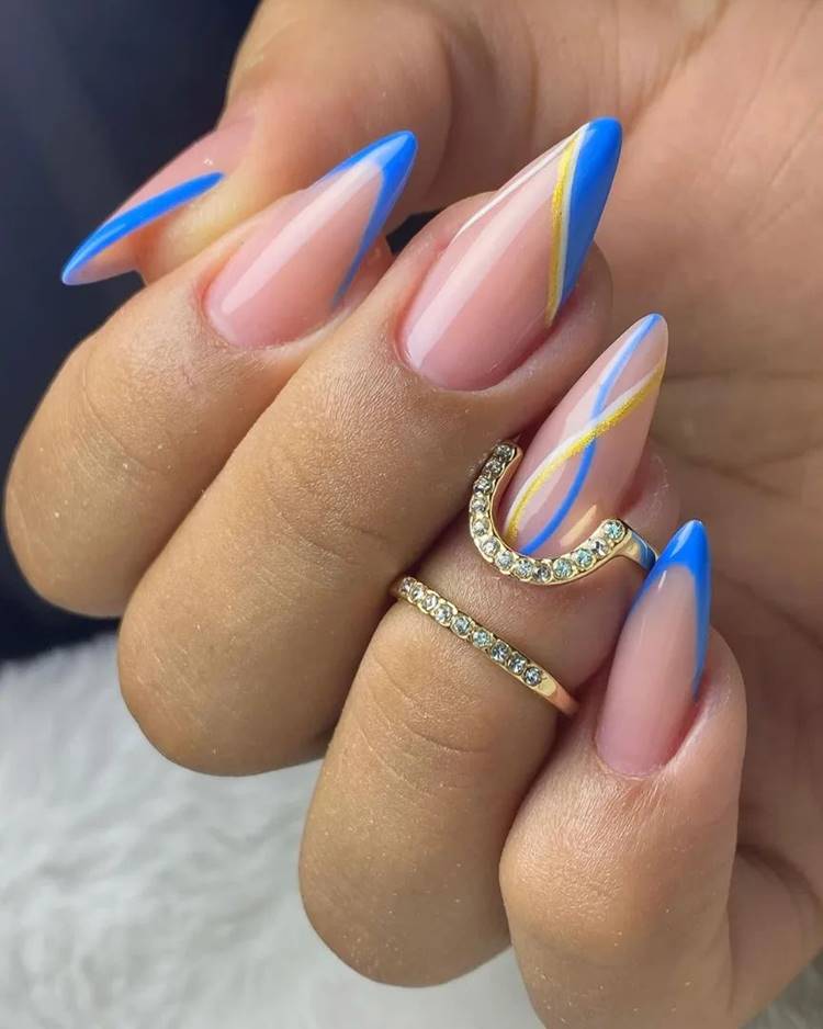 ideias de unhas em gel azul para inspiração