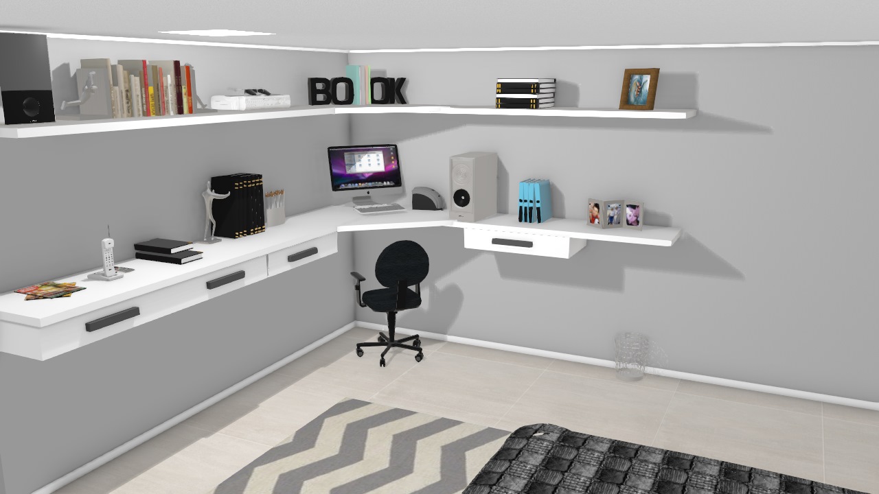 bancada para quarto com prateleiras