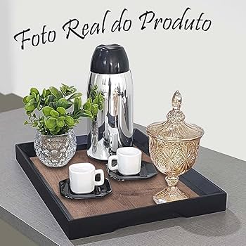 Bandeja metalizada dourada cantinho do café