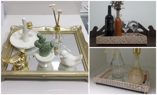 bandeja decorativa espelhada versus madeira qual a melhor