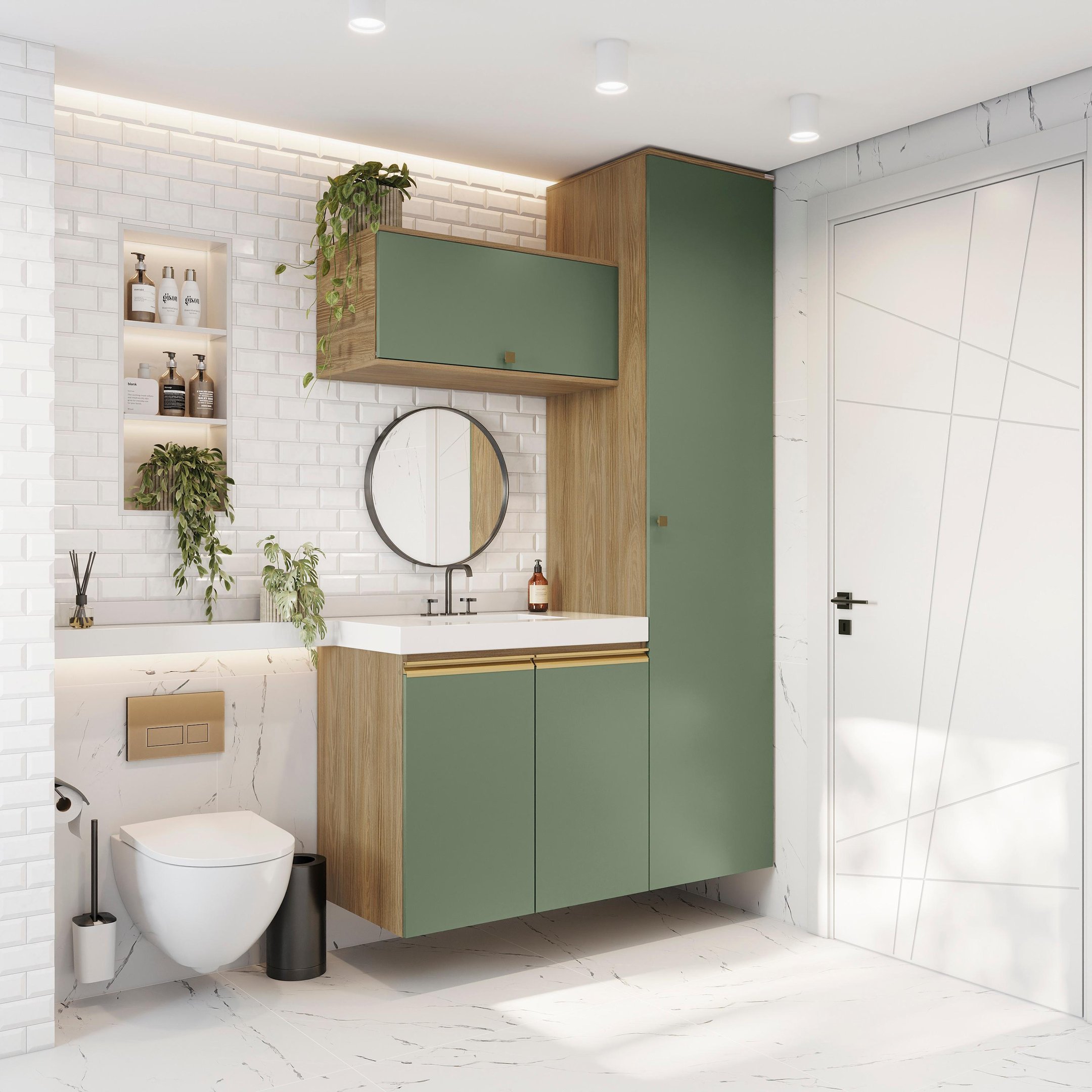 banheiro verde menta e cinza