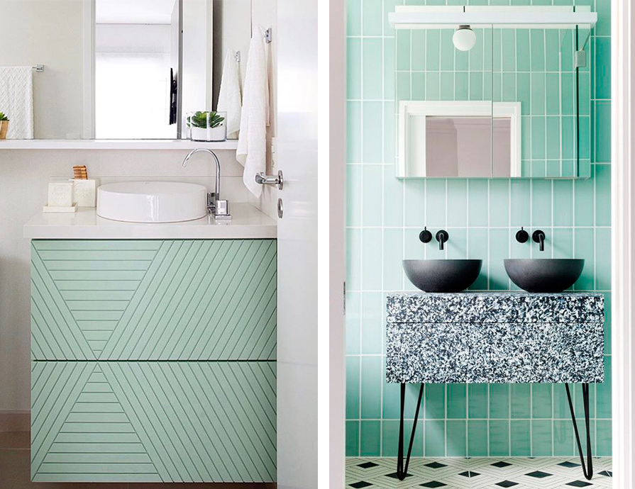 banheiro verde menta com azulejo