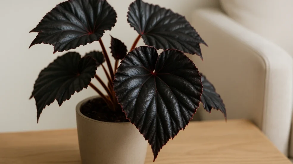 Begônia Negra com Flores Brancas