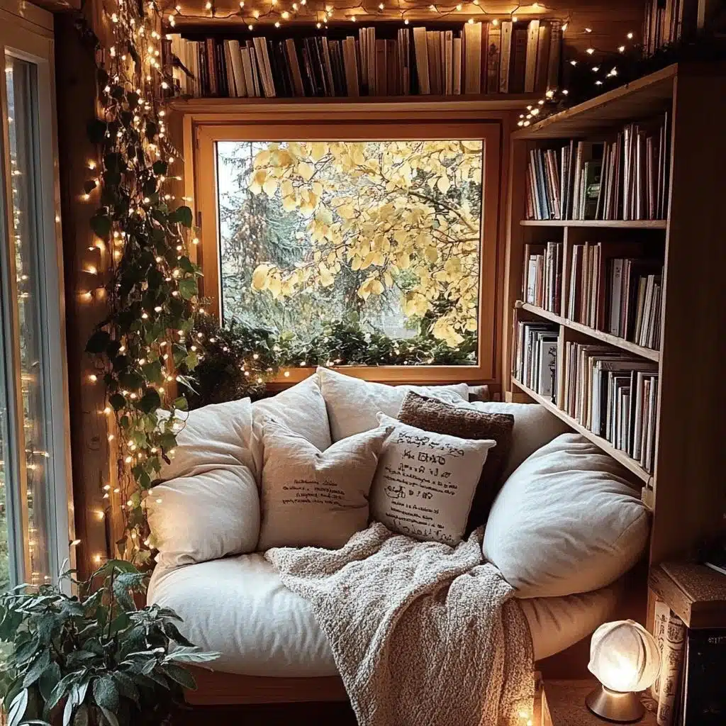 cantinho da leitura com plantas