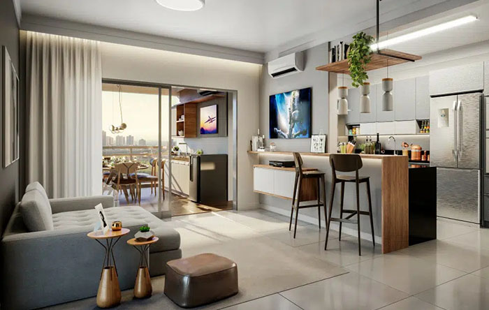 layout sala e cozinha integradas