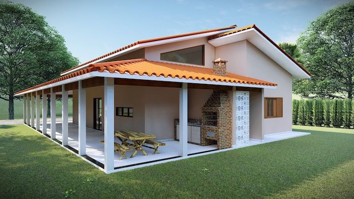 Projeto de casa com varanda lateral