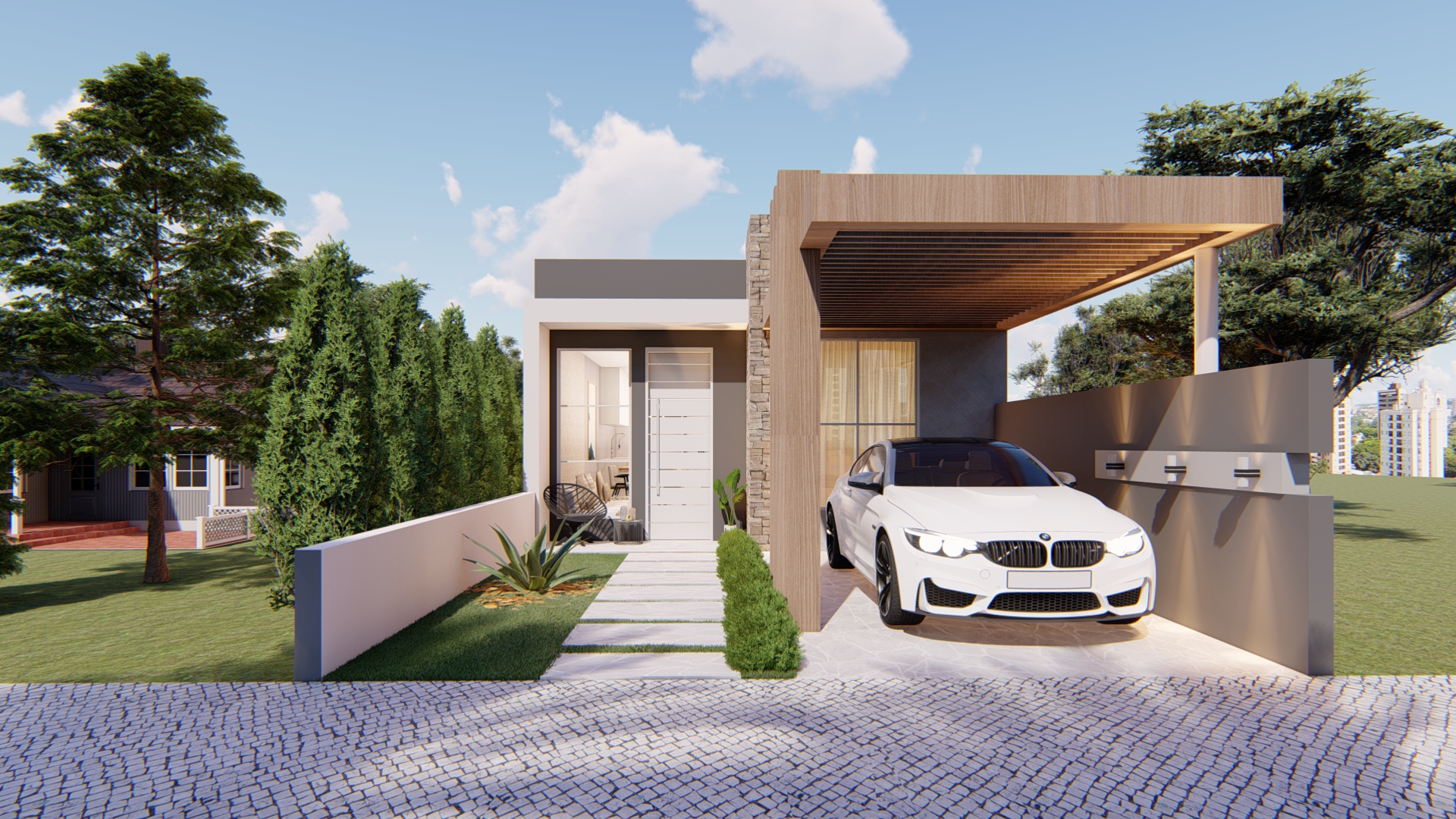 projeto casa em terreno estreito com 3 quartos