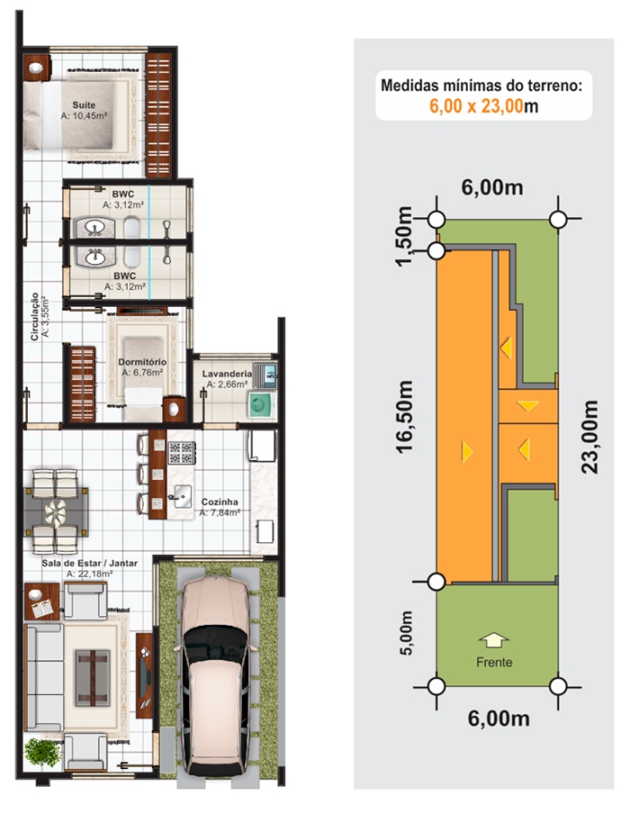 casa térrea em terreno estreito