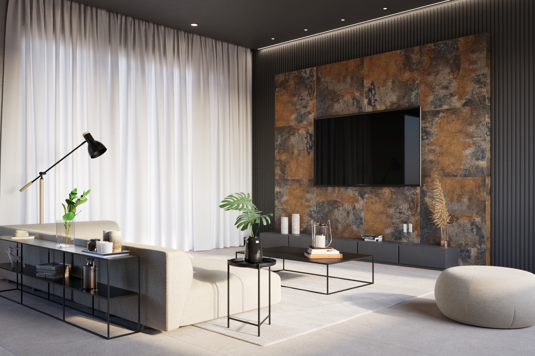 Revestimento cimentício para painel de TV