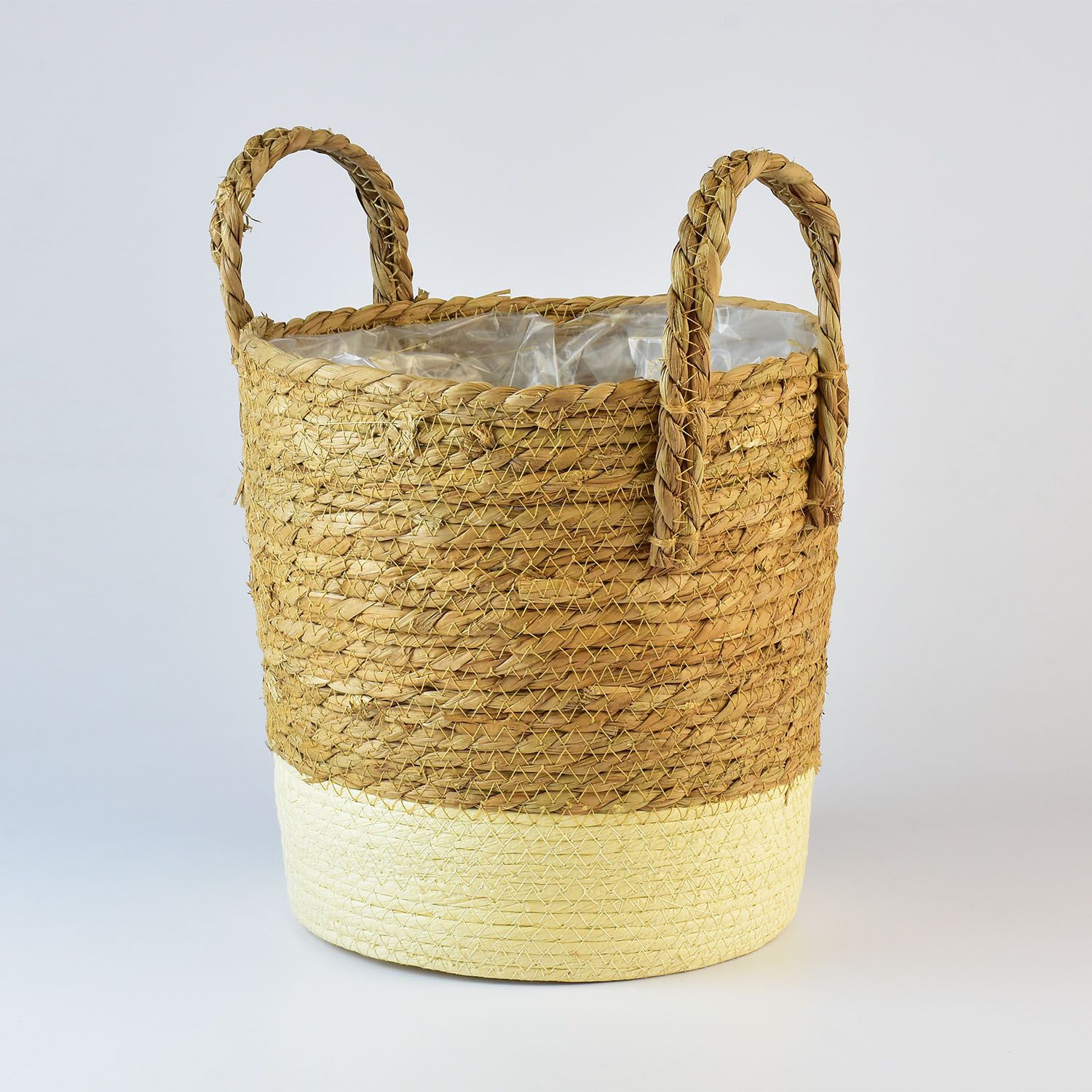 cesto de palha seagrass com alça para sala