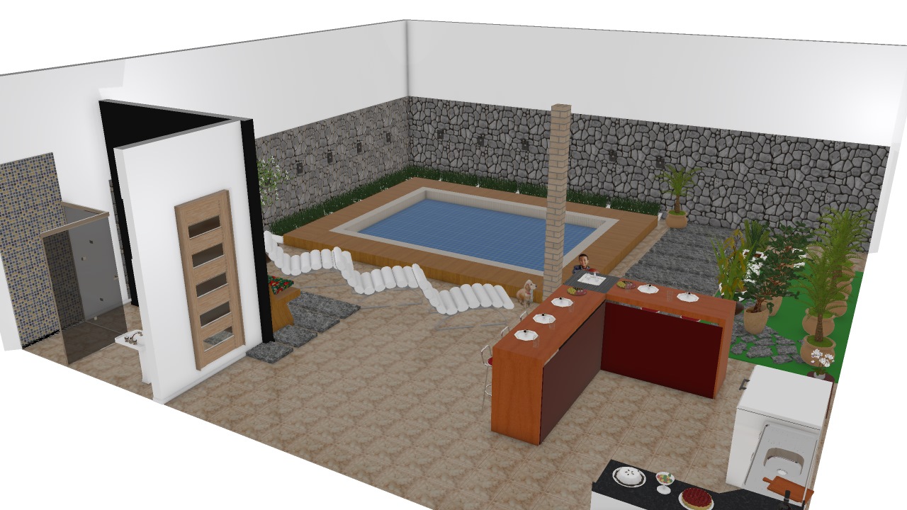 Área de churrasco com piscina em condomínio