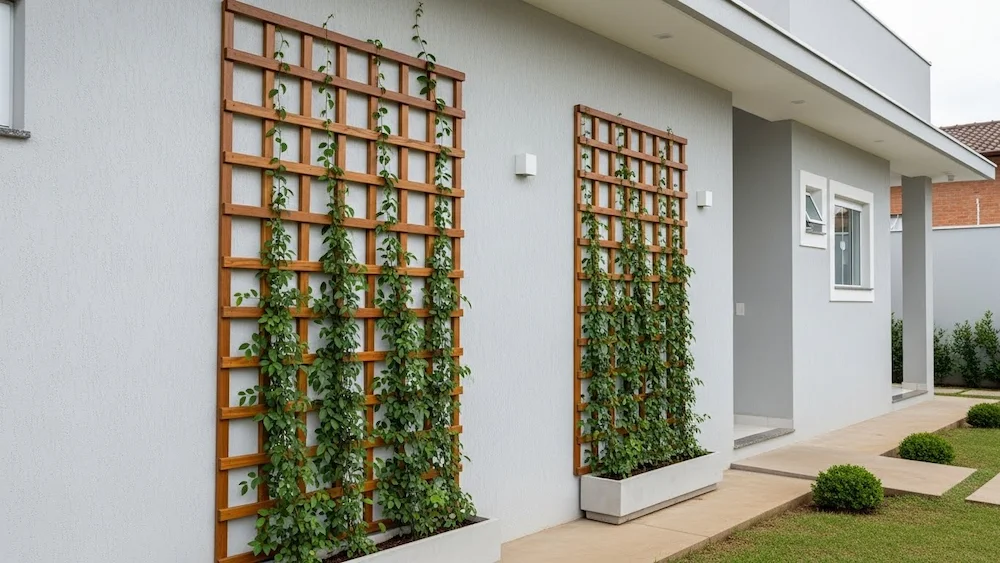 como fazer um jardim vertical com trelica de madeira