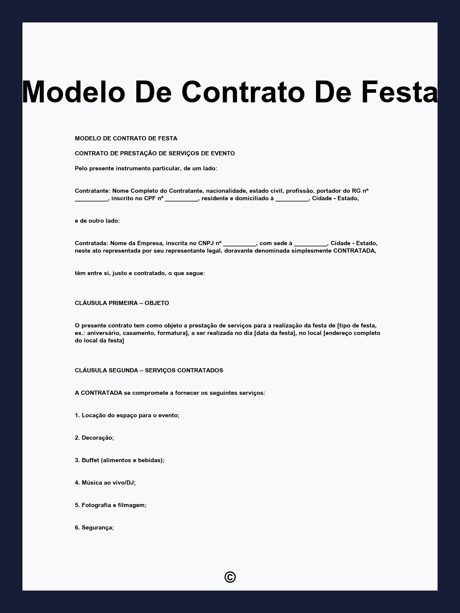 contrato decoração de festa