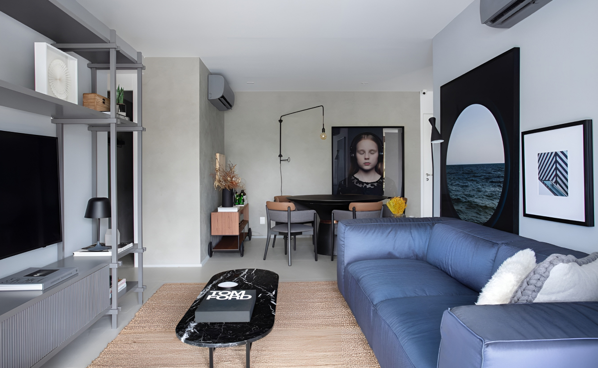 decoração sala cinza aconchegante