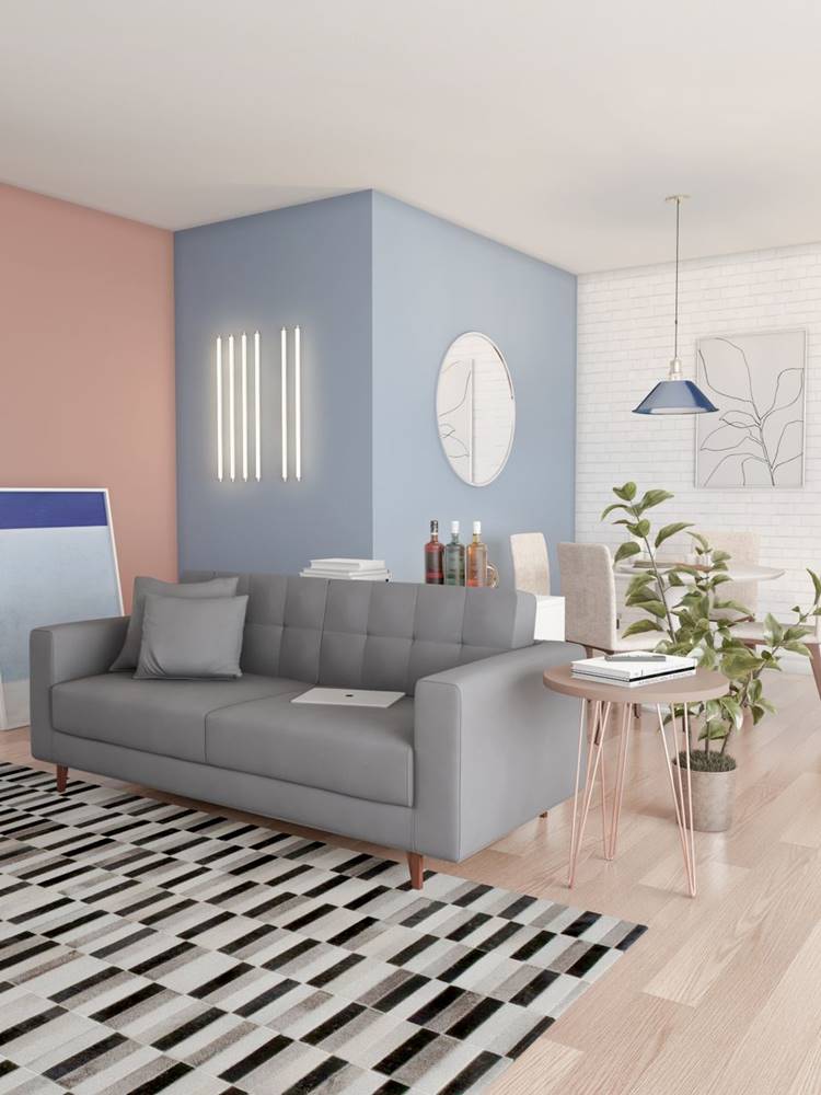 combinação cinza e azul sala