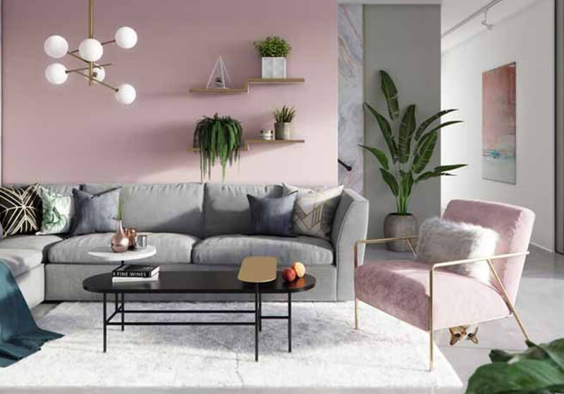 combinação cinza e azul sala