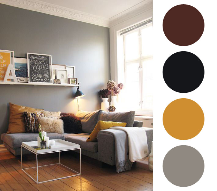 combinação cinza e verde sala