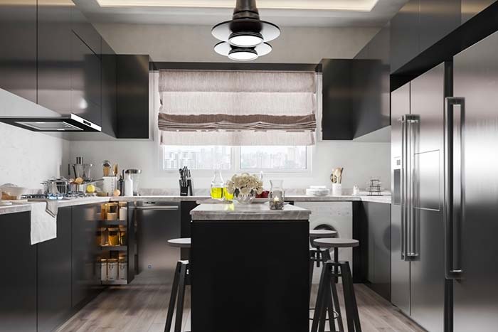 Cozinha com ilha e pia