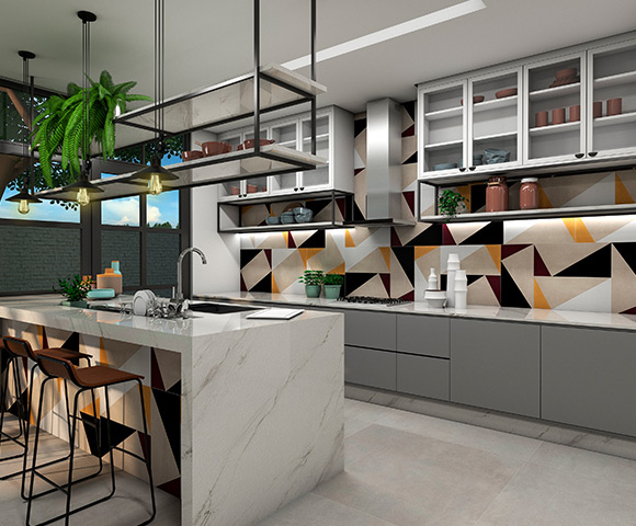 Porcelanato para cozinha com ilha