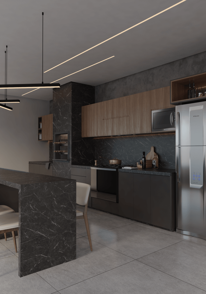 sala com churrasqueira integrada