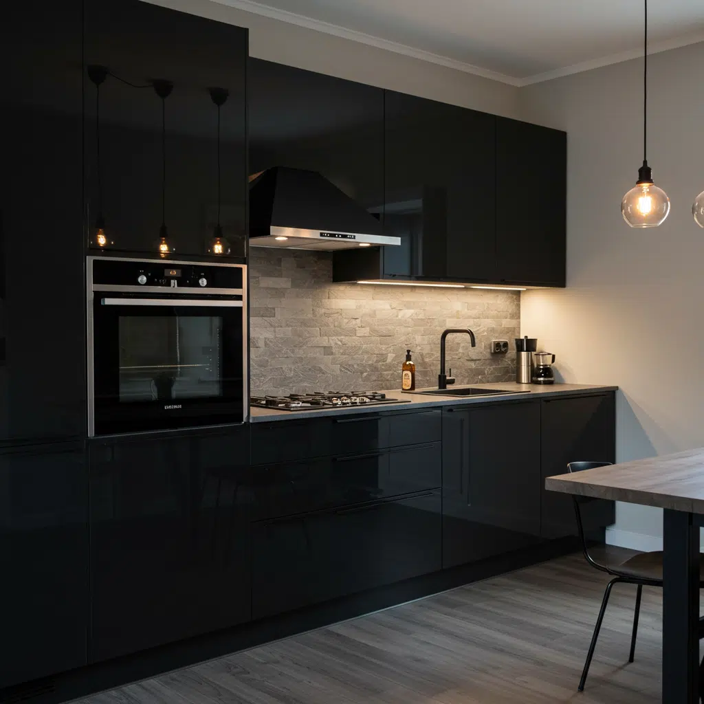 cozinha planejada preta pequena