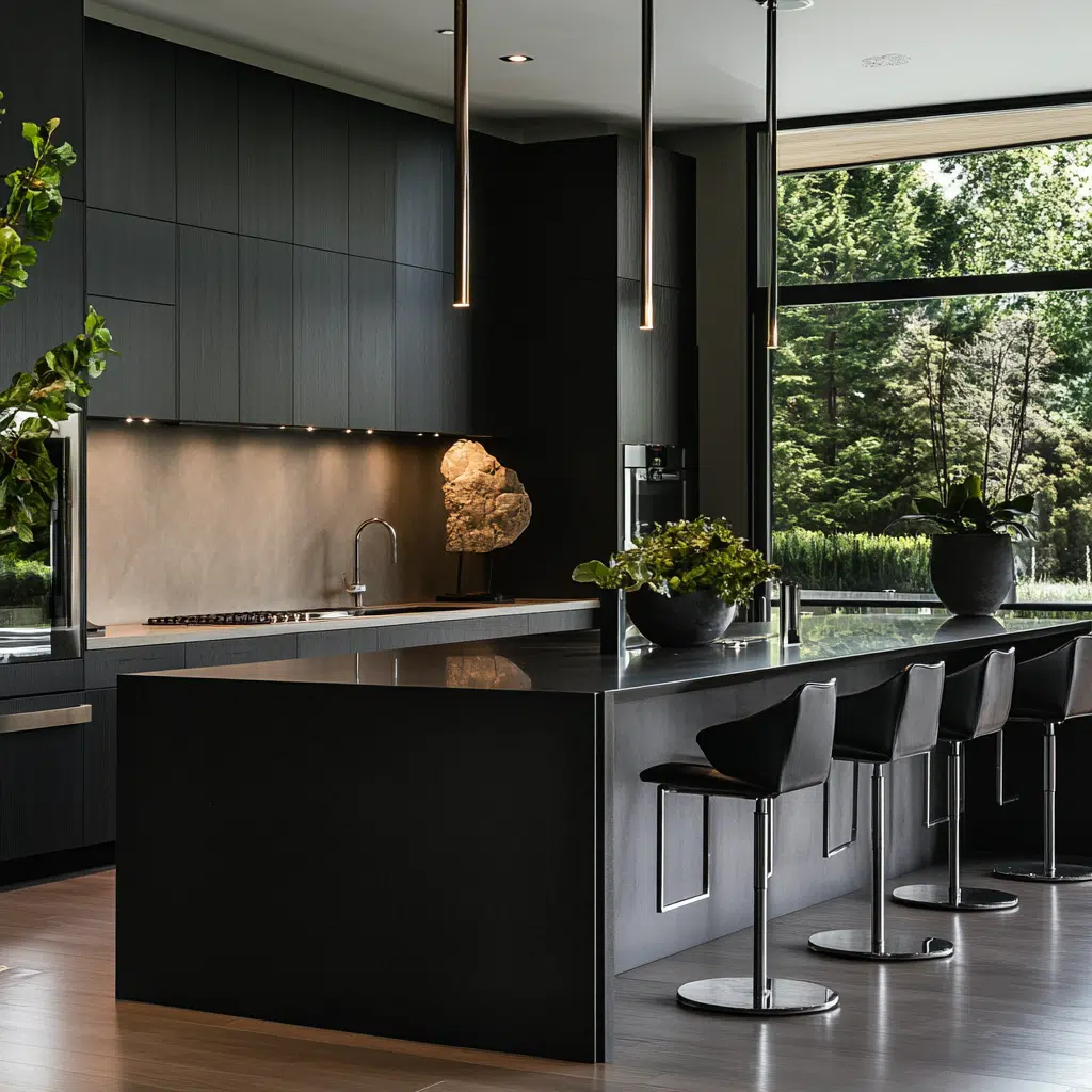 cozinha planejada preta com bancada