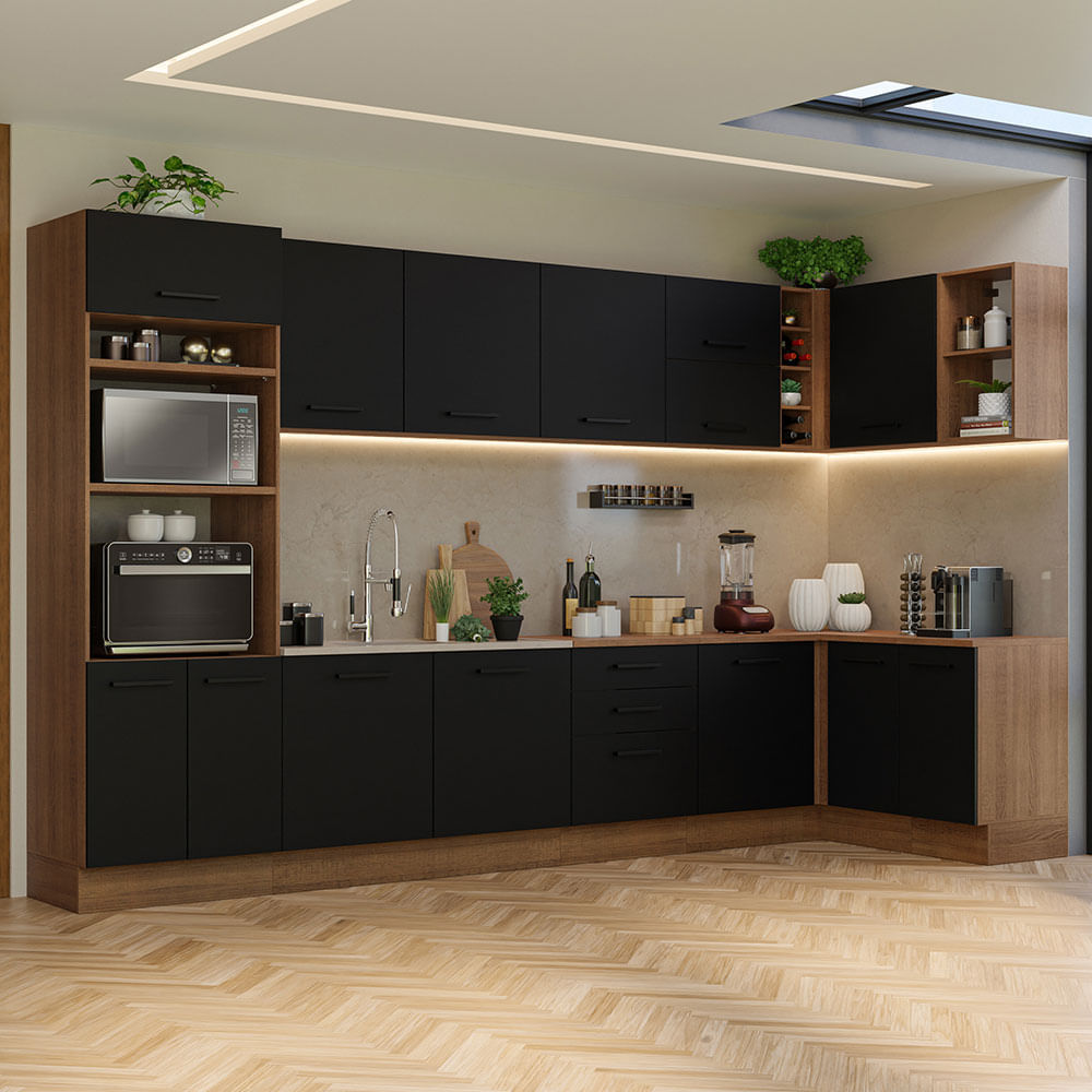 cozinha planejada preta com ilha