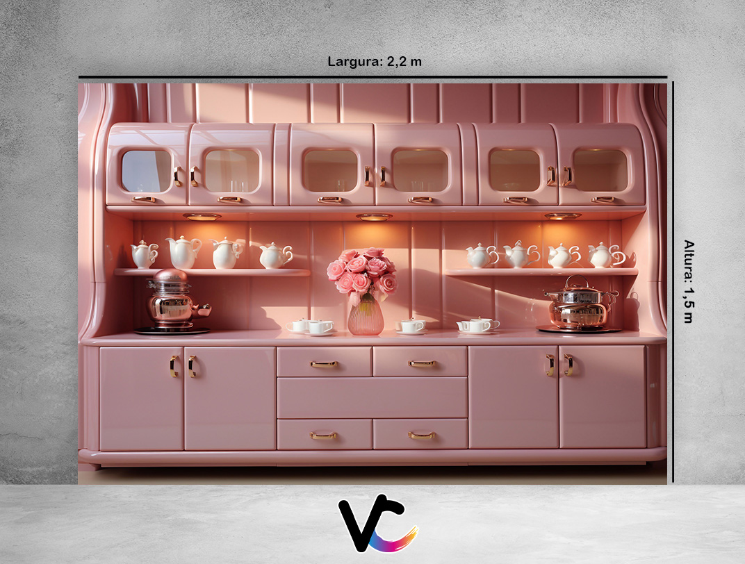 Cozinha rosa com parede de tijolinho