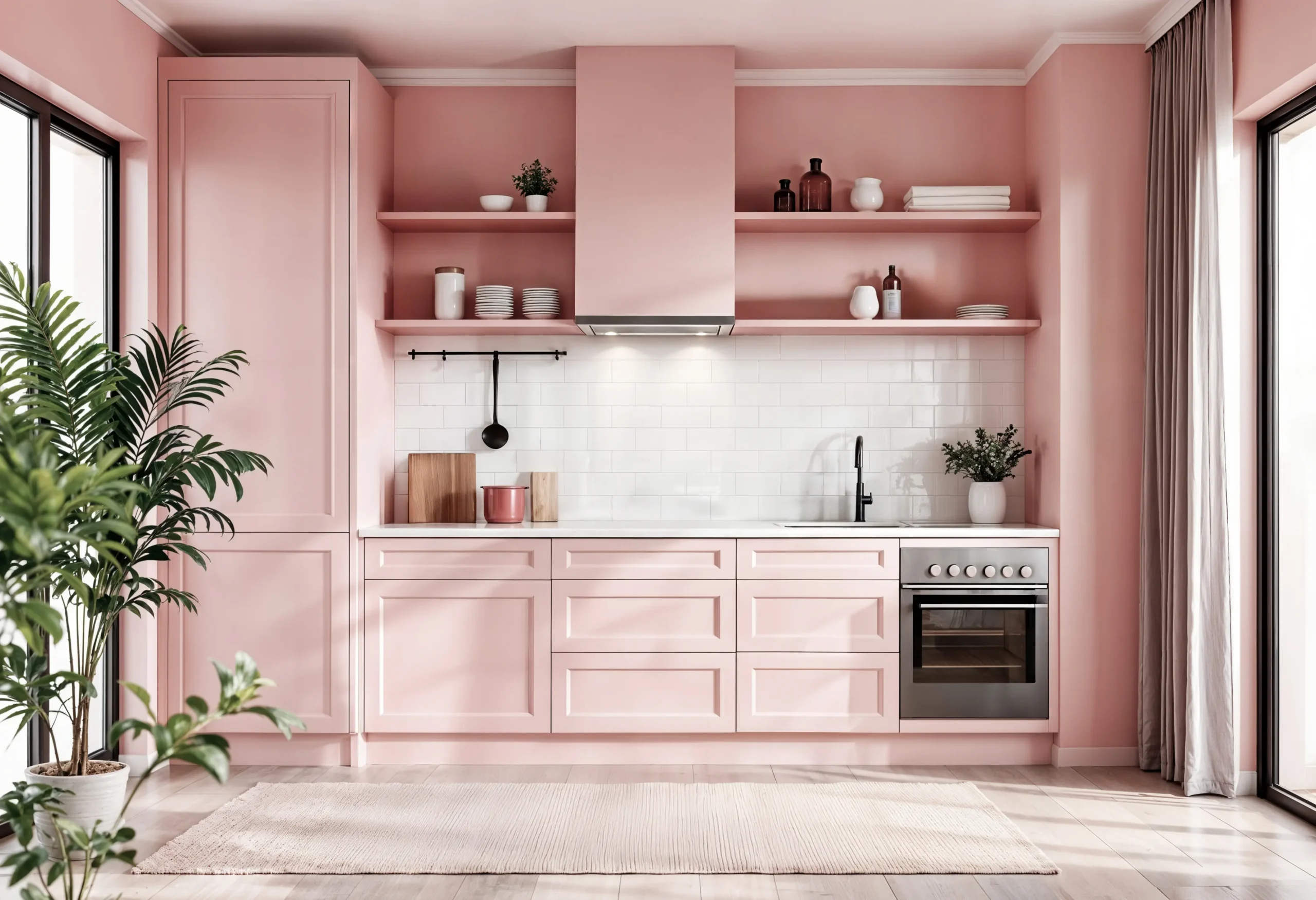 Cozinha rosa e dourado