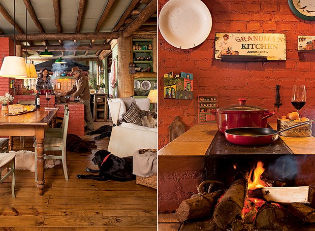 cozinha rústica pequena com fogão a lenha