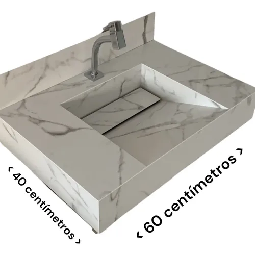 Pia de banheiro em porcelanato com cuba esculpida WT