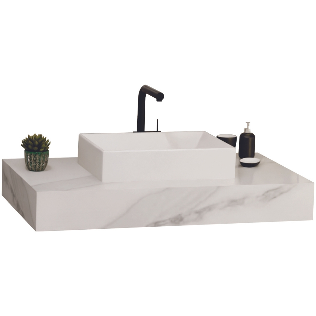 Lavatório em porcelanato para banheiro slim 60cm com cuba esculpida