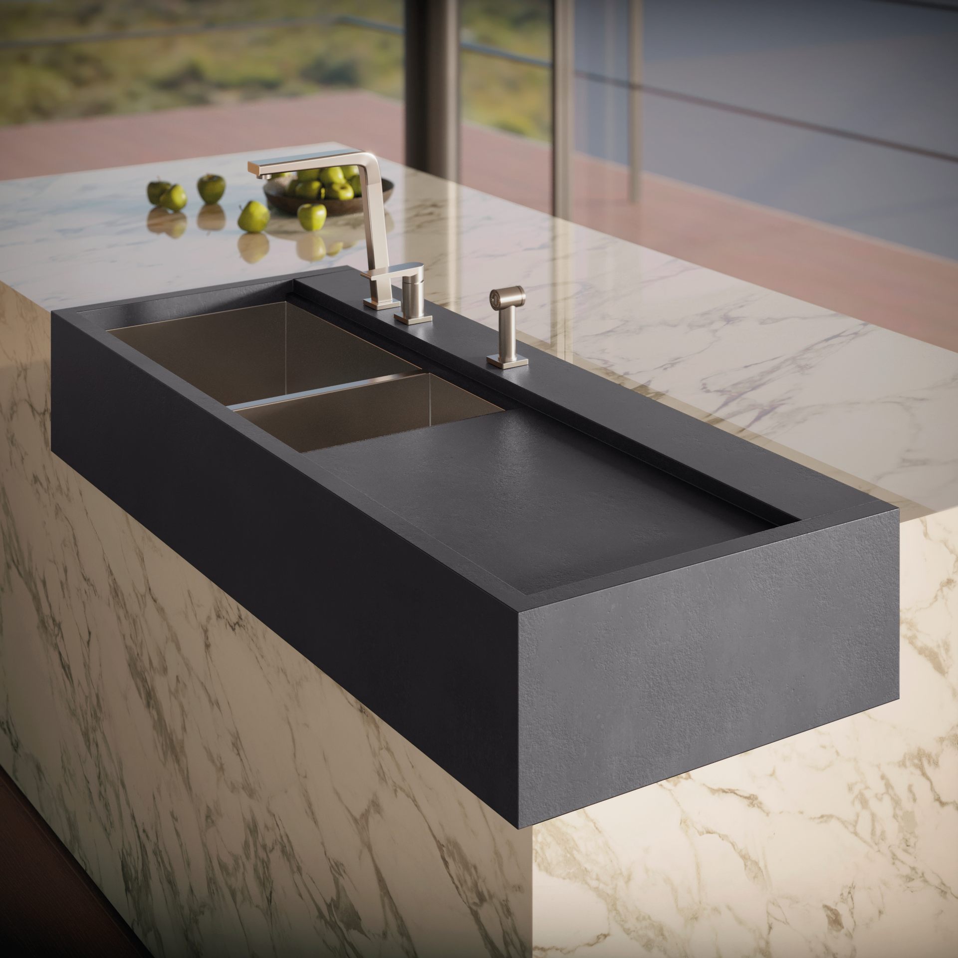 Lavatório em porcelanato para banheiro 60cm com cuba esculpida