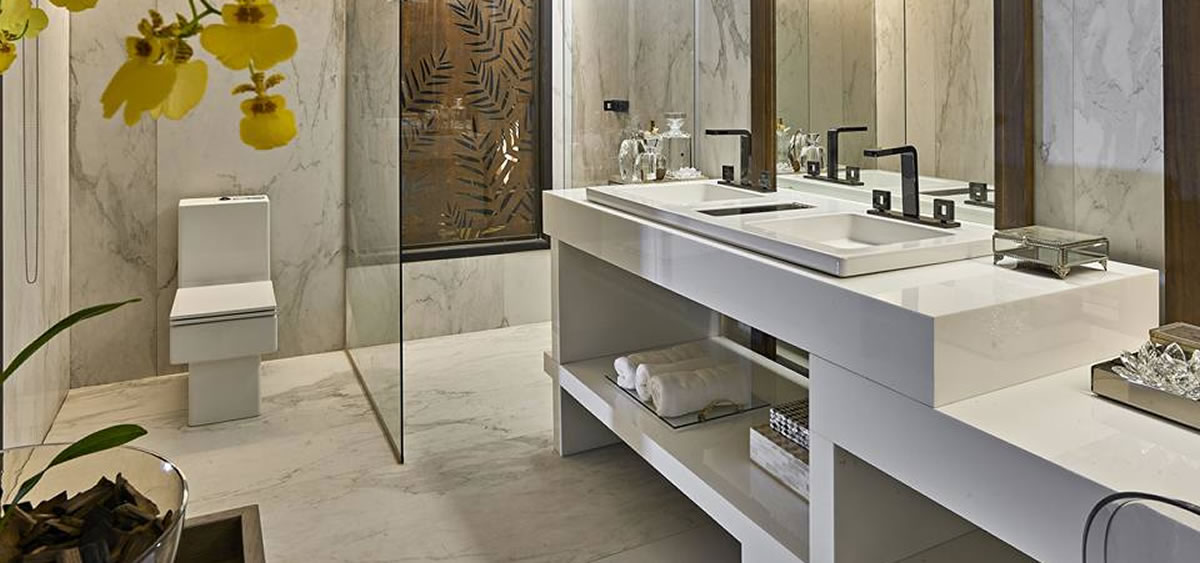 Pia de banheiro em porcelanato com cuba esculpida WT