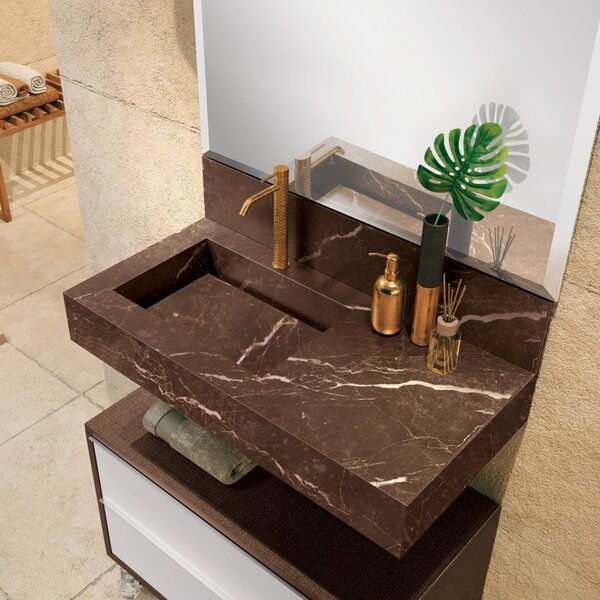 Pia de banheiro em porcelanato com cuba esculpida WT