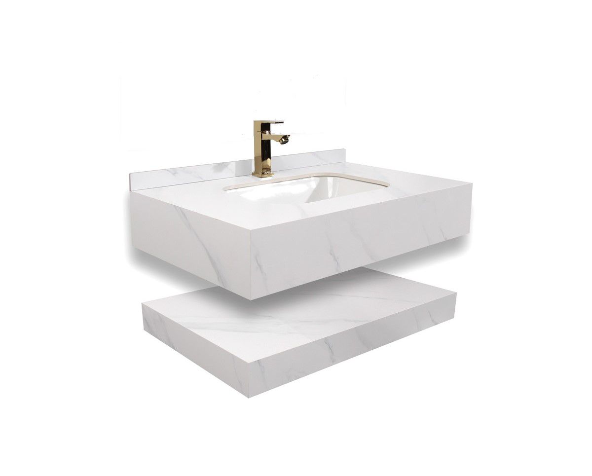 Lavatório em porcelanato para banheiro 60cm com cuba esculpida