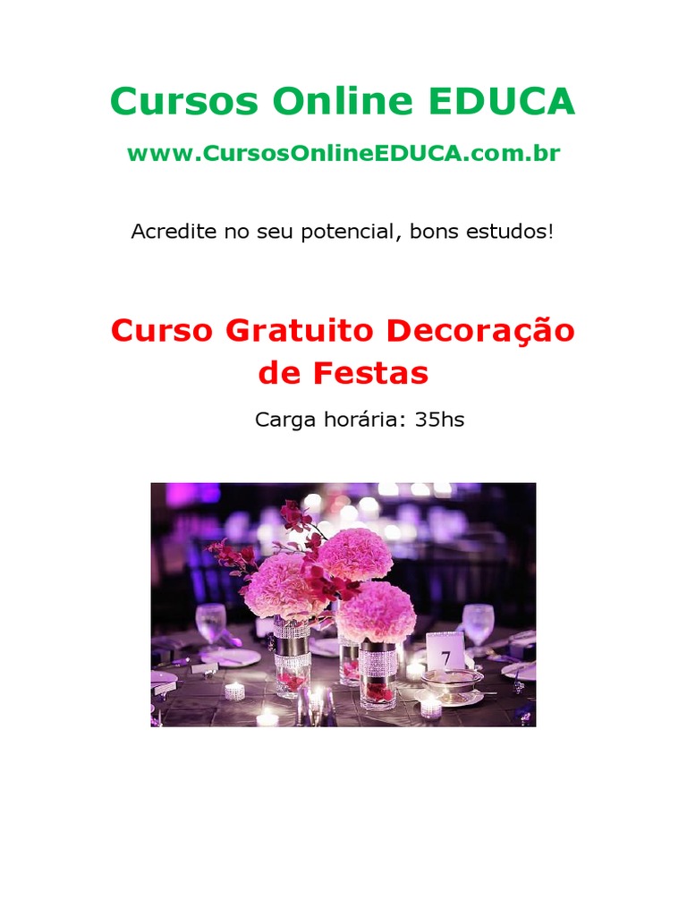 curso decoração festas online pago ou gratuito