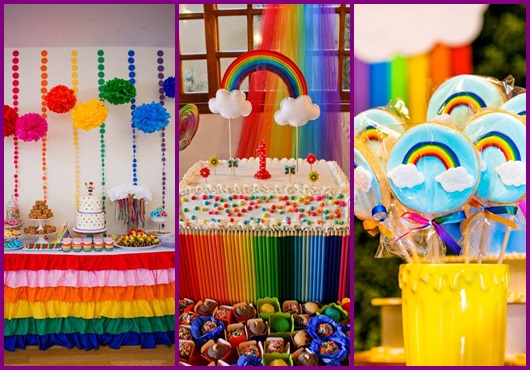 decoração arco íris boho vs candy colors chá de bebê